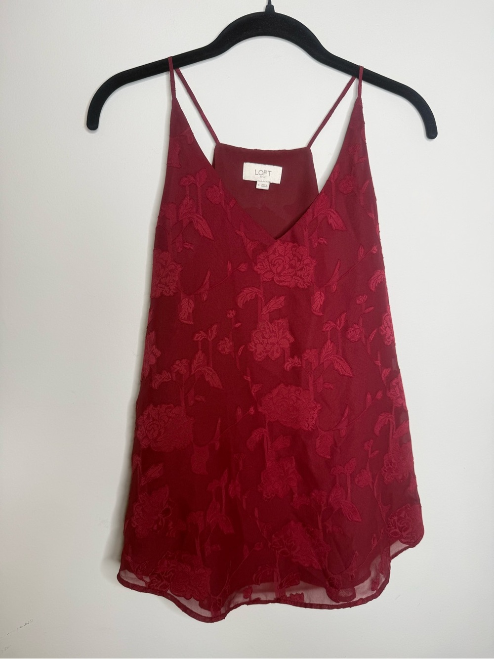 LOFT Burgundy Floral Jacquard V-Neck Cami